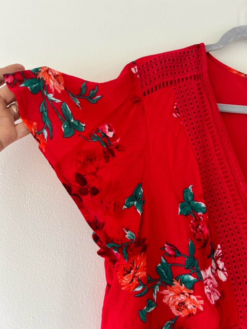 NWOT torrid Red Floral Crochet-Trim Midi Dress - Picture 5 of 13